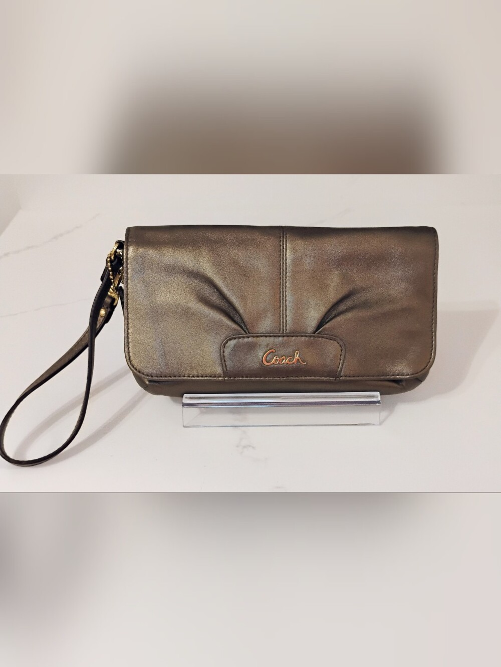 Coach Leather Wallet Wristlet EUC - Ashley Flap Bronze Metallic Leather